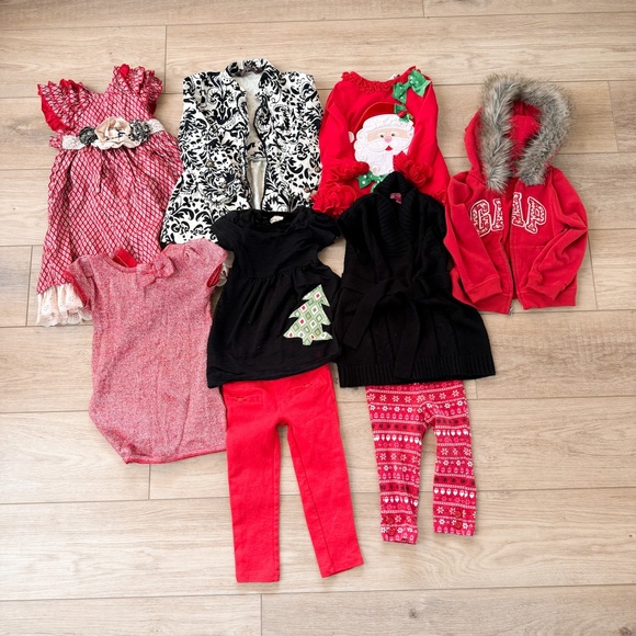 GIRLS PRETTY AND FESTIVE WINTER HOLIDAY CHRISTMAS CLOTHING BUNDLE 18-24M/2T - Picture 1 of 8